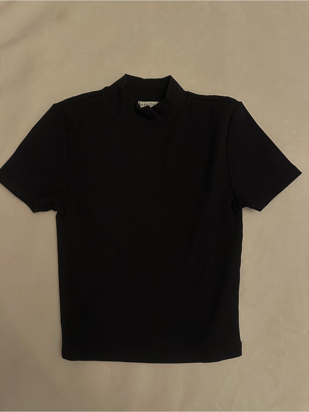 Black Mock Neck Ribbed Shirt